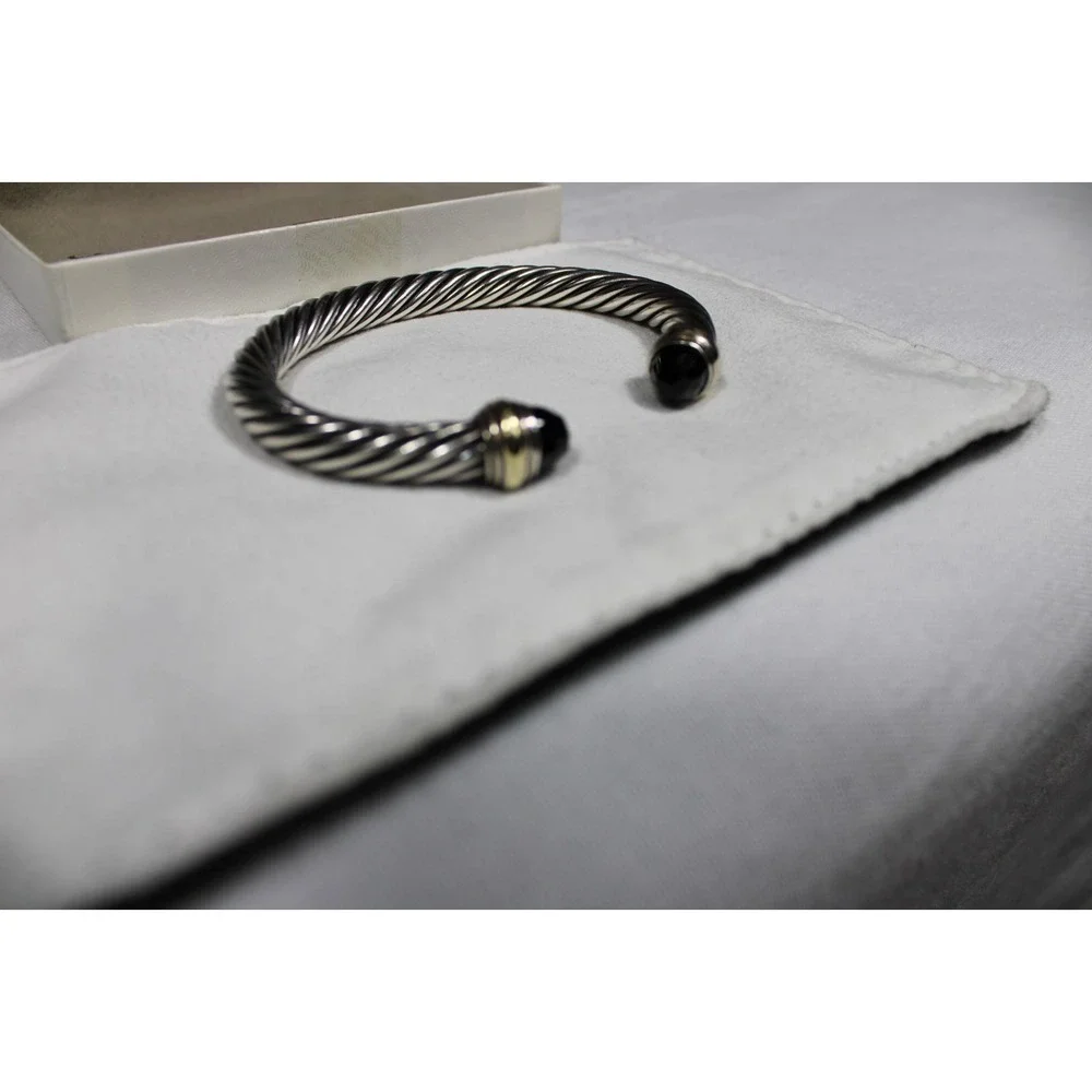 David Yurman 5mm Cable Sterling Silver Black Onyx and 14K Yellow Gold Bracelet M